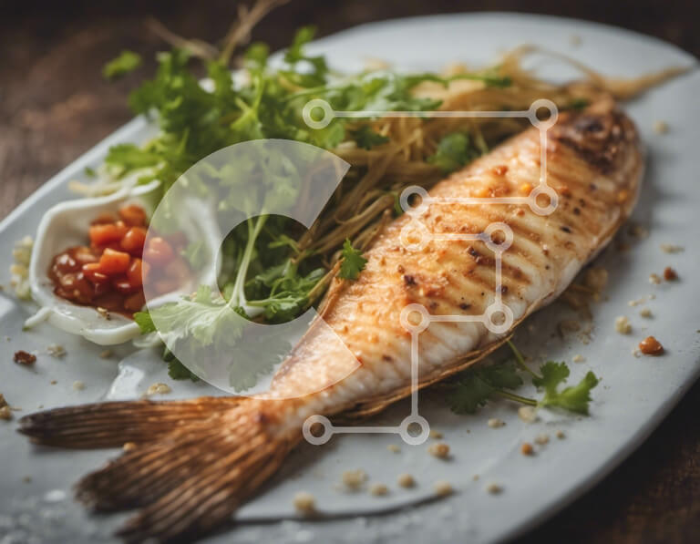 Σετ των 2 Intra Συλλεκτικό Ξύλινο Παζλ Plywood  4mm - Ψητά ψάρια με λαχανικά σε λευκό πιάτο Σε Ξύλινο Κουτί - Διαστάσεις: 10x10 cm – 25 κομμάτια