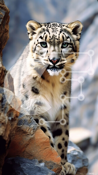 Σετ των 2 Intra Συλλεκτικό Ξύλινο Παζλ Plywood  4mm - Εκπληκτική εικόνα μιας λεοπάρδαλης του χιονιού σε μια βραχώδη εξοχή Σε Ξύλινο Κουτί - Διαστάσεις: 10x10 cm – 25 κομμάτια