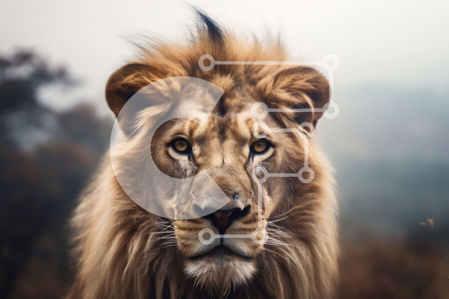 Σετ των 2 Intra Συλλεκτικό Ξύλινο Παζλ Plywood  4mm - Κοντινό πλάνο ενός ενήλικου λιονταριού στην άγρια ​​φύση Σε Ξύλινο Κουτί - Διαστάσεις: 10x10 cm – 25 κομμάτια