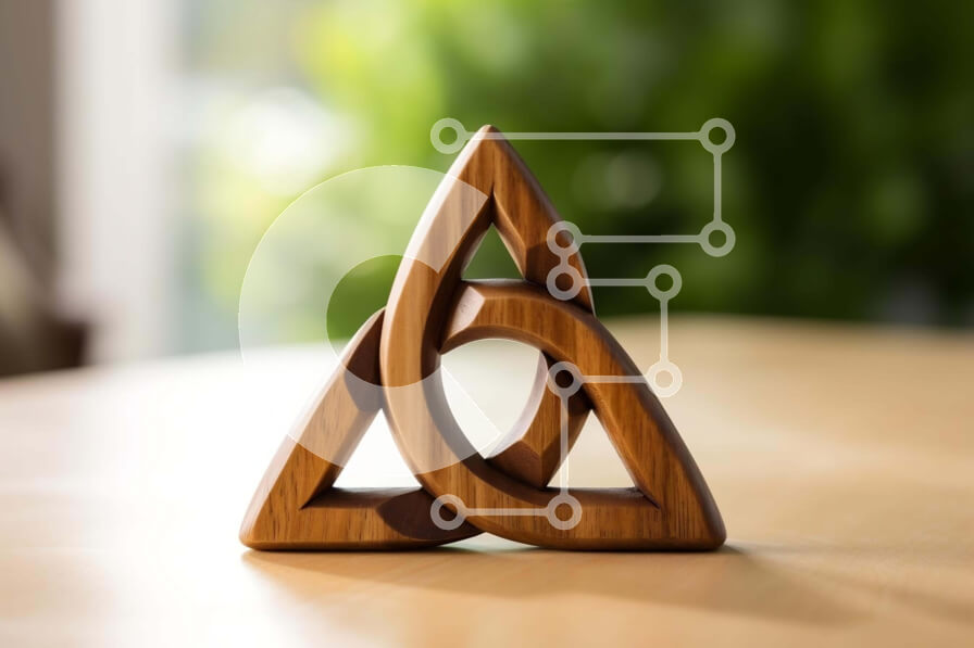 Intra Συλλεκτικό Ξύλινο Παζλ Plywood  4mm - Ξύλινο σύμβολο τριάδας σε ημιτελές τραπέζι με πράσινα φυτά και δέντρα Σε Ξύλινο Κουτί - Διαστάσεις Puzzle: 10x10 cm – 25 κομμάτια