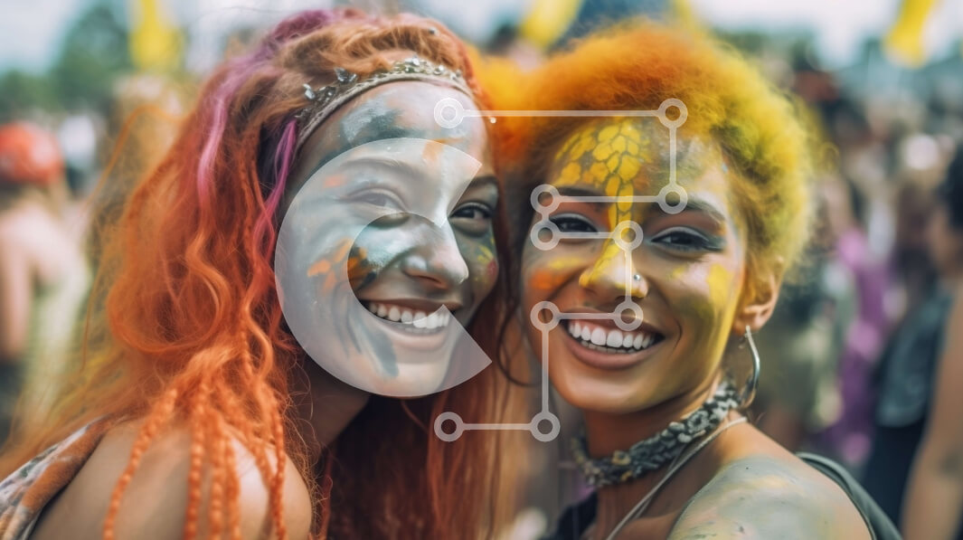 Intra Συλλεκτικό Ξύλινο Παζλ Plywood  4mm - Δύο γυναίκες που εκπέμπουν θετικά τη χαρά σε ένα μουσικό φεστιβάλ Σε Ξύλινο Κουτί - Διαστάσεις Puzzle: 10x10 cm – 25 κομμάτια