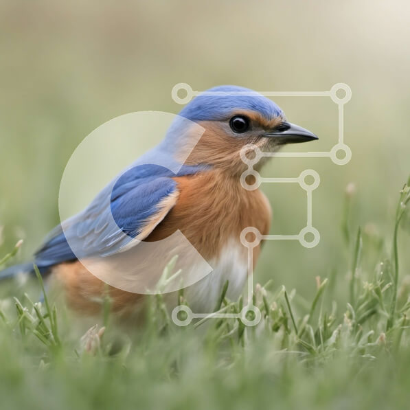 Intra Συλλεκτικό Ξύλινο Παζλ Plywood  4mm - Μπλε πουλί που στέκεται στην πράσινη χλόη Σε Ξύλινο Κουτί - Διαστάσεις: 10x10 cm – 25 κομμάτια