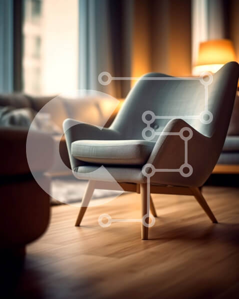 Intra Συλλεκτικό Ξύλινο Παζλ Plywood  4mm - Κομψό μινιμαλιστικό σαλόνι με γκρι καρέκλα και ξύλινο πάτωμα Σε Ξύλινο Κουτί - Διαστάσεις Puzzle: 10x10 cm – 25 κομμάτια