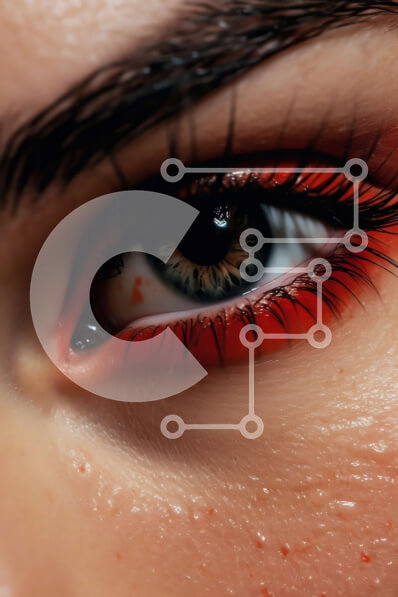 Intra Συλλεκτικό Ξύλινο Παζλ Plywood  4mm - Εκπληκτική κινηματογράφηση σε πρώτο πλάνο του γυναικείου ματιού με κόκκινο μακιγιάζ και μακριές βλεφαρίδες Σε Ξύλινο Κουτί - Διαστάσεις Puzzle: 10x10 cm – 25 κομμάτια