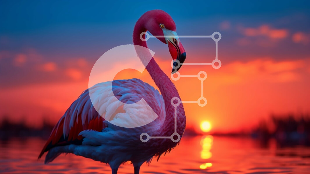 Intra Συλλεκτικό Ξύλινο Παζλ Plywood  4mm - Όμορφο φλαμίνγκο στο ηλιοβασίλεμα Σε Ξύλινο Κουτί - Διαστάσεις: 10x10 cm – 25 κομμάτια