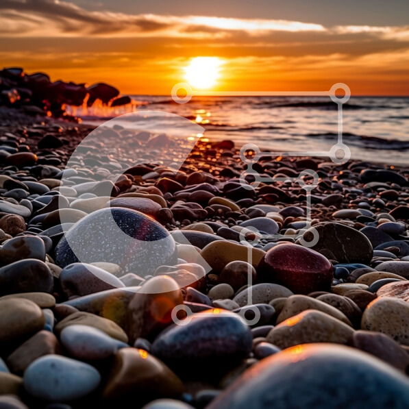 Intra Συλλεκτικό Ξύλινο Παζλ Plywood  4mm - Εκπληκτικό ηλιοβασίλεμα πάνω από τον ωκεανό με βράχους και βότσαλα στην παραλία Σε Ξύλινο Κουτί - Διαστάσεις: 10x10 cm – 25 κομμάτια