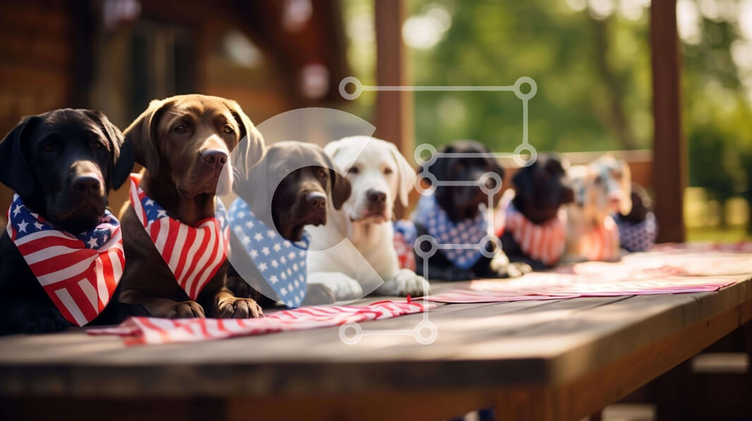 Σετ των 2 Intra Συλλεκτικό Ξύλινο Παζλ Plywood  4mm - Patriotic Dogs που γιορτάζουν την 4η Ιουλίου Σε Ξύλινο Κουτί - Διαστάσεις: 10x10 cm – 25 κομμάτια