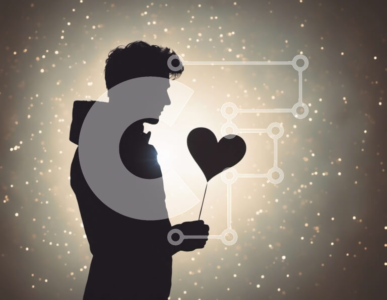 Intra Συλλεκτικό Ξύλινο Παζλ Plywood  4mm - Άτομο που κρατά μπαλόνι σε σχήμα καρδιάς Σε Ξύλινο Κουτί - Διαστάσεις Puzzle: 10x10 cm – 25 κομμάτια