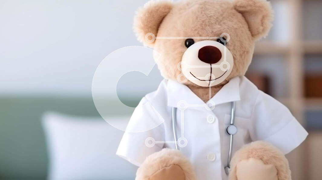 Intra Συλλεκτικό Ξύλινο Παζλ Plywood  4mm - Αρκουδάκι με στολή γιατρού στο κρεβάτι Σε Ξύλινο Κουτί - Διαστάσεις Puzzle: 10x10 cm – 25 κομμάτια