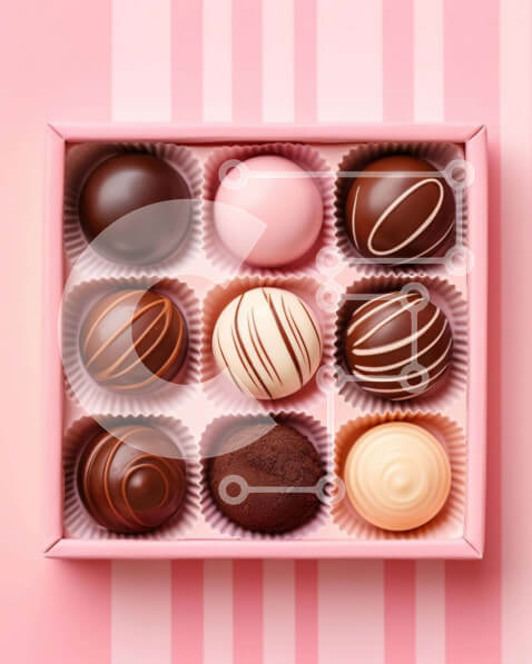 Σετ των 2 Intra Συλλεκτικό Ξύλινο Παζλ Plywood  4mm - Ποικιλία σοκολάτες σε ροζ κουτί σε ριγέ φόντο Σε Ξύλινο Κουτί - Διαστάσεις: 10x10 cm – 25 κομμάτια