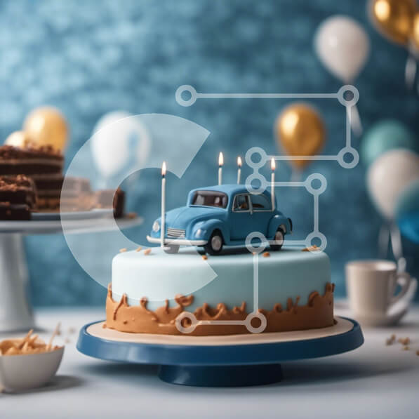 Intra Συλλεκτικό Ξύλινο Παζλ Plywood  4mm - Μπλε τούρτα γενεθλίων με κεριά και μπαλόνια Σε Ξύλινο Κουτί - Διαστάσεις Puzzle: 10x10 cm – 25 κομμάτια