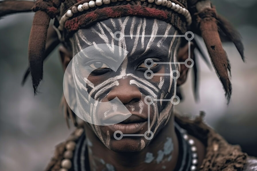 Intra Συλλεκτικό Ξύλινο Παζλ Plywood  4mm - Παραδοσιακή βαφή προσώπου και κόμμωση της φυλής Maasai στην Κένυα Σε Ξύλινο Κουτί - Διαστάσεις Puzzle: 10x10 cm – 25 κομμάτια