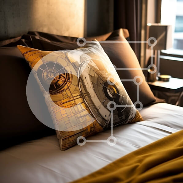 Intra Συλλεκτικό Ξύλινο Παζλ Plywood  4mm - Μαξιλάρι διαστημόπλοιου στο κρεβάτι ξενοδοχείου με θέα στην πόλη Σε Ξύλινο Κουτί - Διαστάσεις Puzzle: 10x10 cm – 25 κομμάτια