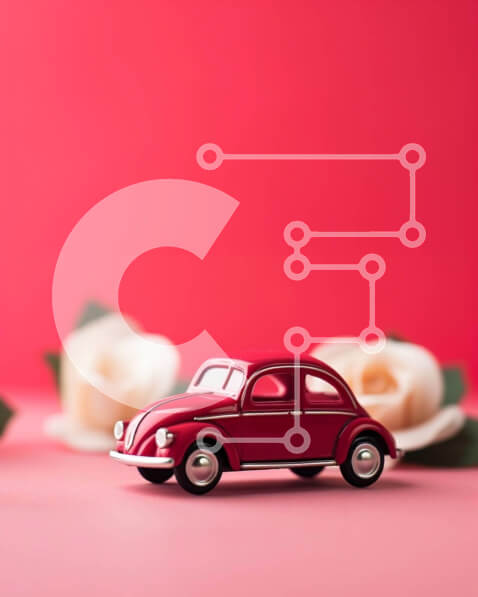 Intra Συλλεκτικό Ξύλινο Παζλ Plywood  4mm - Κόκκινο αυτοκίνητο Volkswagen Beetle με λευκά τριαντάφυλλα Σε Ξύλινο Κουτί - Διαστάσεις: 10x10 cm – 25 κομμάτια