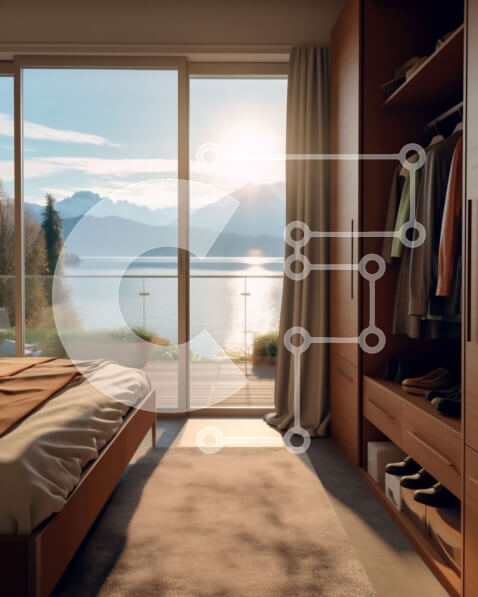 Intra Συλλεκτικό Ξύλινο Παζλ Plywood  4mm - Όμορφο ουδέτερο υπνοδωμάτιο με θέα στη λίμνη ή στον ωκεανό Σε Ξύλινο Κουτί - Διαστάσεις Puzzle: 10x10 cm – 25 κομμάτια