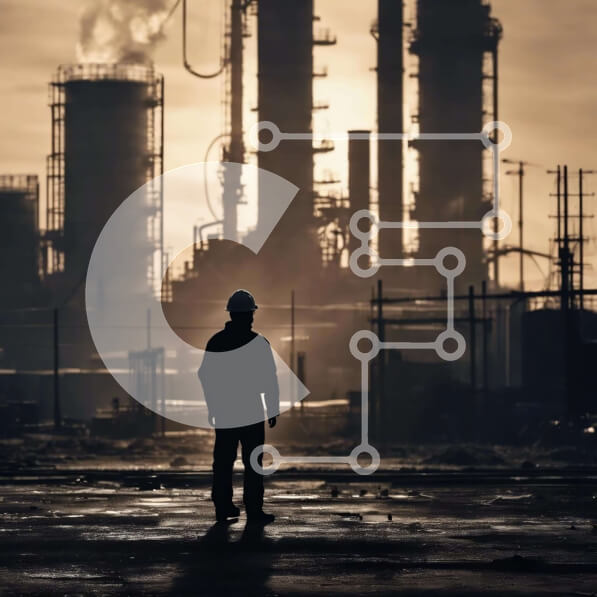 Intra Συλλεκτικό Ξύλινο Παζλ Plywood  4mm - Άνθρωπος στο βιομηχανικό συγκρότημα με καπνοδόχους Σε Ξύλινο Κουτί - Διαστάσεις Puzzle: 10x10 cm – 25 κομμάτια