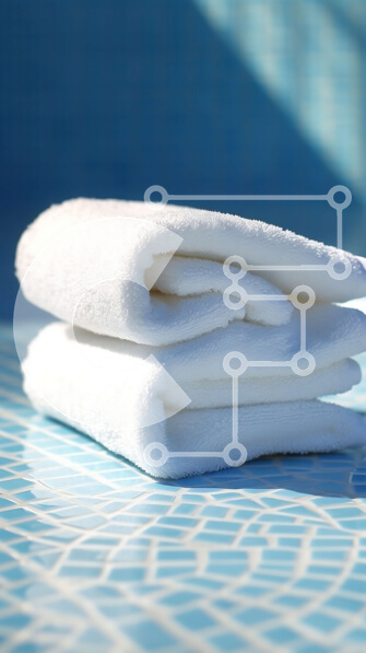 Intra Συλλεκτικό Ξύλινο Παζλ Plywood  4mm - Λευκές πετσέτες διπλωμένες στην άκρη μιας πισίνας Σε Ξύλινο Κουτί - Διαστάσεις Puzzle: 10x10 cm – 25 κομμάτια