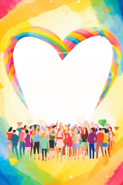 Intra Συλλεκτικό Ξύλινο Παζλ Plywood  4mm - Ομάδα ανθρώπων μπροστά από το αφηρημένο υπόβαθρο σε σχήμα καρδιάς με τα μπαλόνια Σε Ξύλινο Κουτί - Διαστάσεις Puzzle: 10x10 cm – 25 κομμάτια