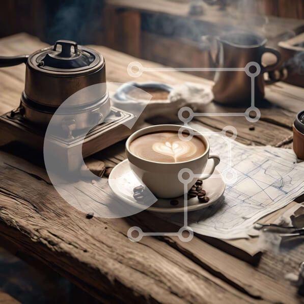 Σετ των 2 Intra Συλλεκτικό Ξύλινο Παζλ Plywood  4mm - Φλιτζάνι καφέ στον ατμό σε παλιό ξύλινο τραπέζι Σε Ξύλινο Κουτί - Διαστάσεις: 10x10 cm – 25 κομμάτια