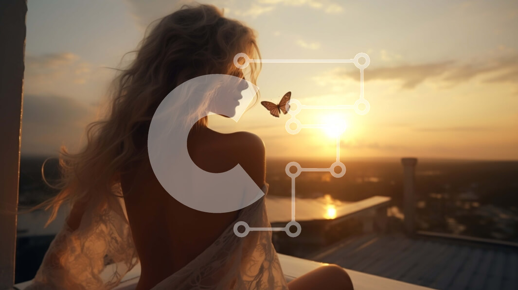 Intra Συλλεκτικό Ξύλινο Παζλ Plywood  4mm - Γυναίκα σε μπαλκόνι στο ηλιοβασίλεμα με θέα στην πόλη Σε Ξύλινο Κουτί - Διαστάσεις Puzzle: 10x10 cm – 25 κομμάτια