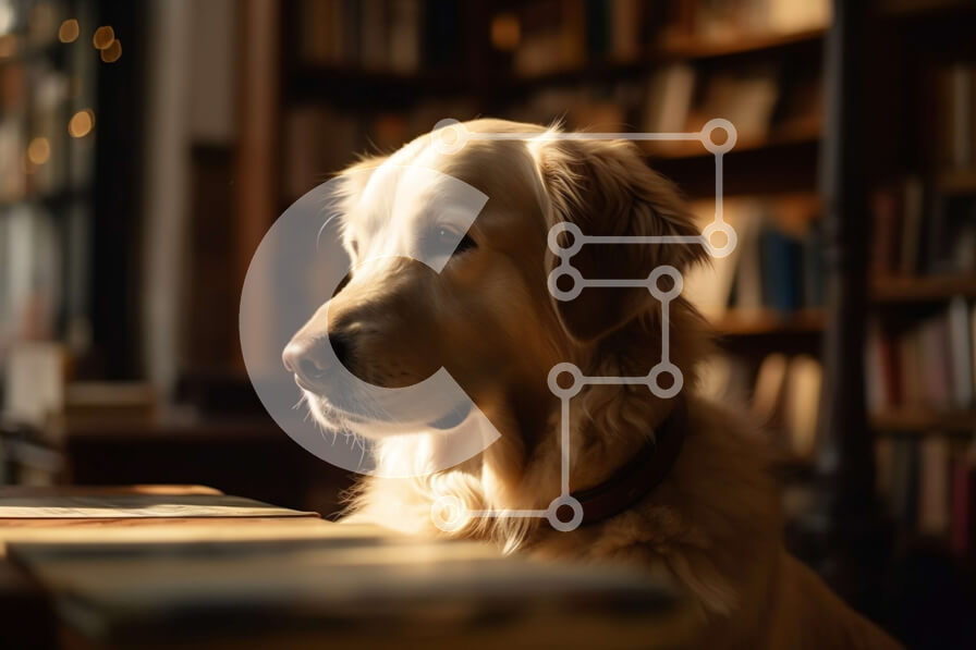 Σετ των 2 Intra Συλλεκτικό Ξύλινο Παζλ Plywood  4mm - Αξιολάτρευτη εικόνα του Golden Retriever στη βιβλιοθήκη Σε Ξύλινο Κουτί - Διαστάσεις: 10x10 cm – 25 κομμάτια