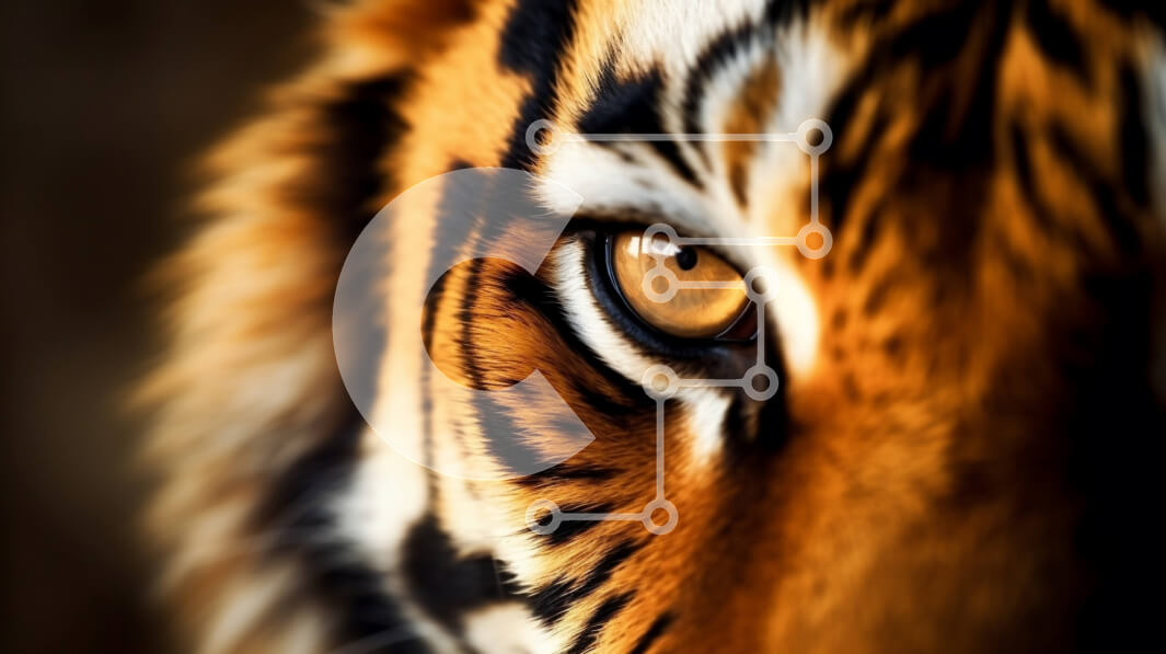 Σετ των 2 Intra Συλλεκτικό Ξύλινο Παζλ Plywood  4mm - Κοντινό πλάνο του ματιού της τίγρης με τα κίτρινα μάτια Σε Ξύλινο Κουτί - Διαστάσεις: 10x10 cm – 25 κομμάτια