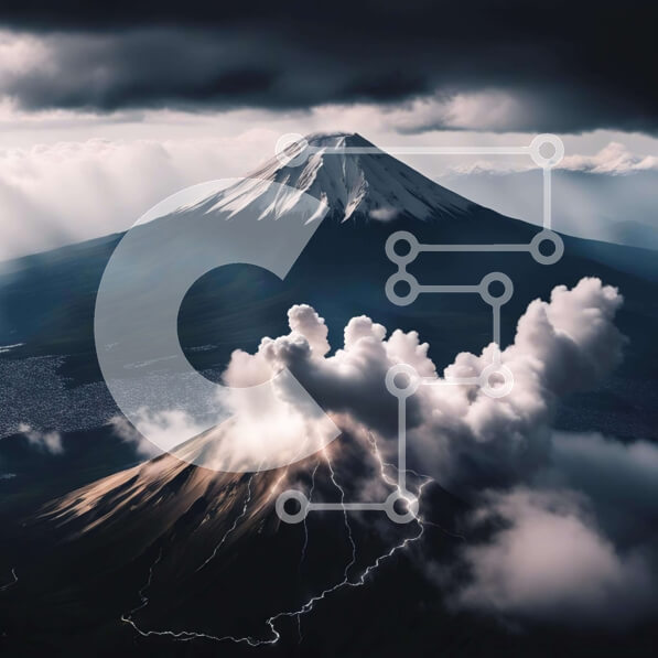 Intra Συλλεκτικό Ξύλινο Παζλ Plywood  4mm - Αεροφωτογραφία του όρους Φούτζι που περιβάλλεται από σύννεφα Σε Ξύλινο Κουτί - Διαστάσεις: 10x10 cm – 25 κομμάτια