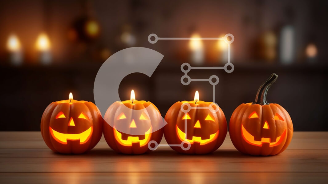 Intra Συλλεκτικό Ξύλινο Παζλ Plywood  4mm - Τέσσερις σκαλιστές κολοκύθες σε ένα ξύλινο τραπέζι με αναμμένα κεριά Σε Ξύλινο Κουτί - Διαστάσεις: 10x10 cm – 25 κομμάτια