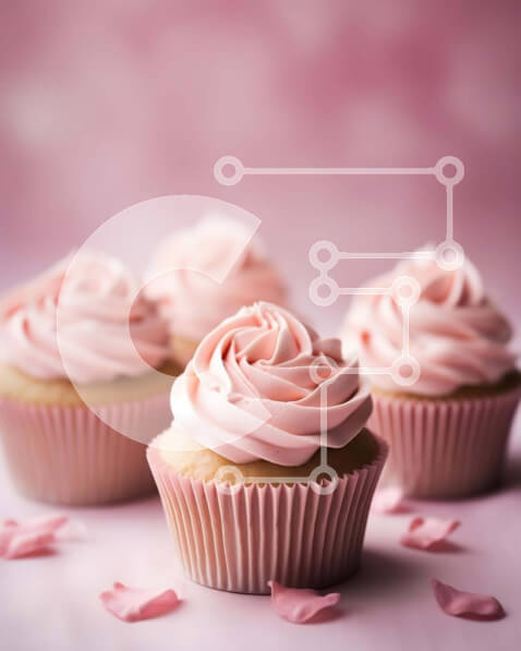 Σετ των 2 Intra Συλλεκτικό Ξύλινο Παζλ Plywood  4mm - Τέσσερα ροζ cupcakes σε ροζ φόντο με πέταλα Σε Ξύλινο Κουτί - Διαστάσεις: 10x10 cm – 25 κομμάτια