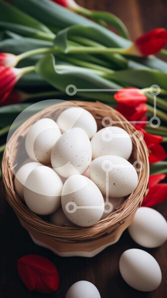 Intra Συλλεκτικό Ξύλινο Παζλ Plywood  4mm - Πασχαλινό καλάθι με αυγά και τουλίπες Σε Ξύλινο Κουτί - Διαστάσεις: 10x10 cm – 25 κομμάτια