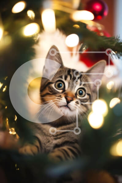 Σετ των 2 Intra Συλλεκτικό Ξύλινο Παζλ Plywood  4mm - Περίεργη γάτα πίσω από το χριστουγεννιάτικο δέντρο Σε Ξύλινο Κουτί - Διαστάσεις: 10x10 cm – 25 κομμάτια