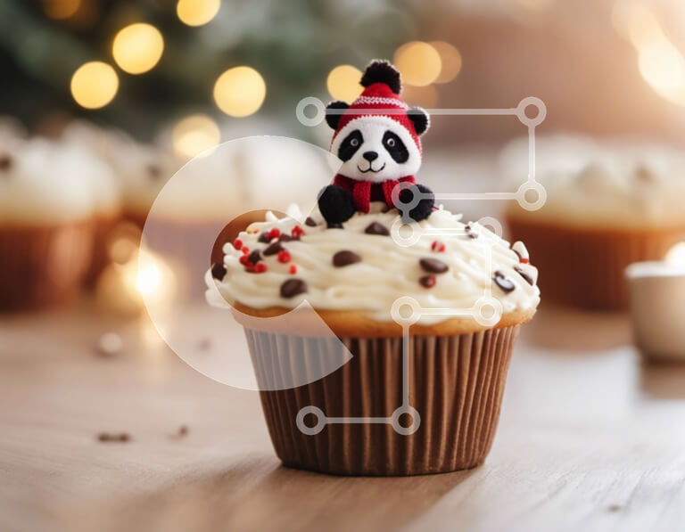 Σετ των 2 Intra Συλλεκτικό Ξύλινο Παζλ Plywood  4mm - Panda Cupcake με κόκκινα και λευκά διακοσμητικά σε ξύλινο τραπέζι Σε Ξύλινο Κουτί - Διαστάσεις: 10x10 cm – 25 κομμάτια