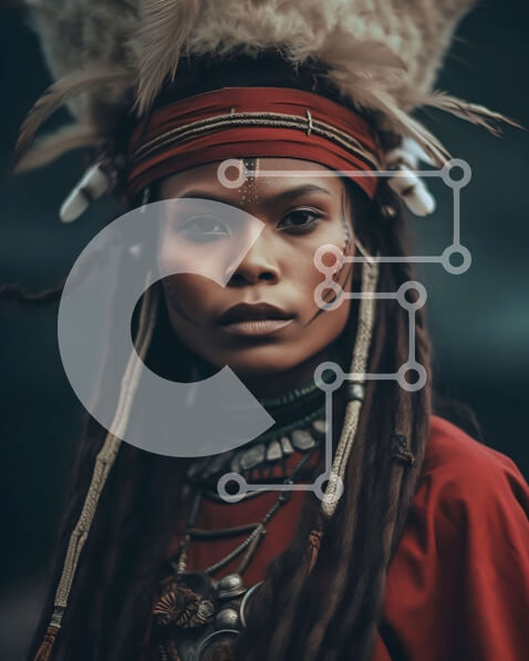 Intra Συλλεκτικό Ξύλινο Παζλ Plywood  4mm - Σοβαρή ιθαγενής Αμερικανίδα που φορά παραδοσιακή κόμμωση και κοσμήματα Σε Ξύλινο Κουτί - Διαστάσεις Puzzle: 10x10 cm – 25 κομμάτια