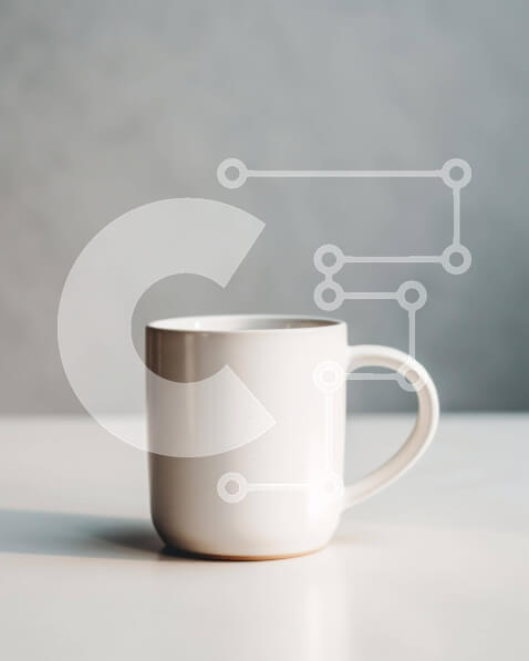 Intra Συλλεκτικό Ξύλινο Παζλ Plywood  4mm - Λευκή κούπα καφέ σε άδειο τραπέζι με γκρι φόντο Σε Ξύλινο Κουτί - Διαστάσεις: 10x10 cm – 25 κομμάτια