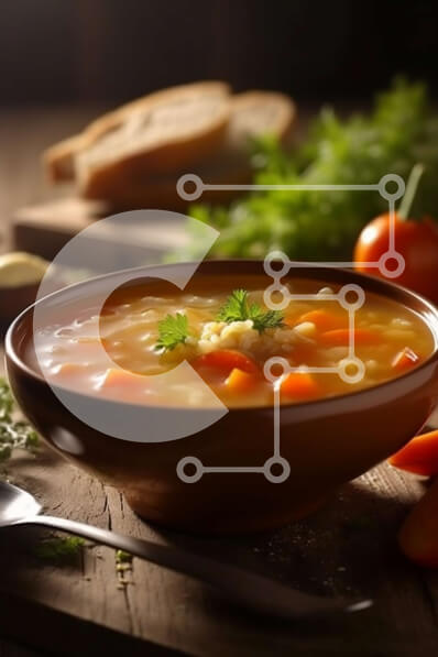 Σετ των 2 Intra Συλλεκτικό Ξύλινο Παζλ Plywood  4mm - Νόστιμο μπολ με σούπα με φρέσκα λαχανικά και κρούστα σε ένα ξύλινο τραπέζι Σε Ξύλινο Κουτί - Διαστάσεις: 10x10 cm – 25 κομμάτια