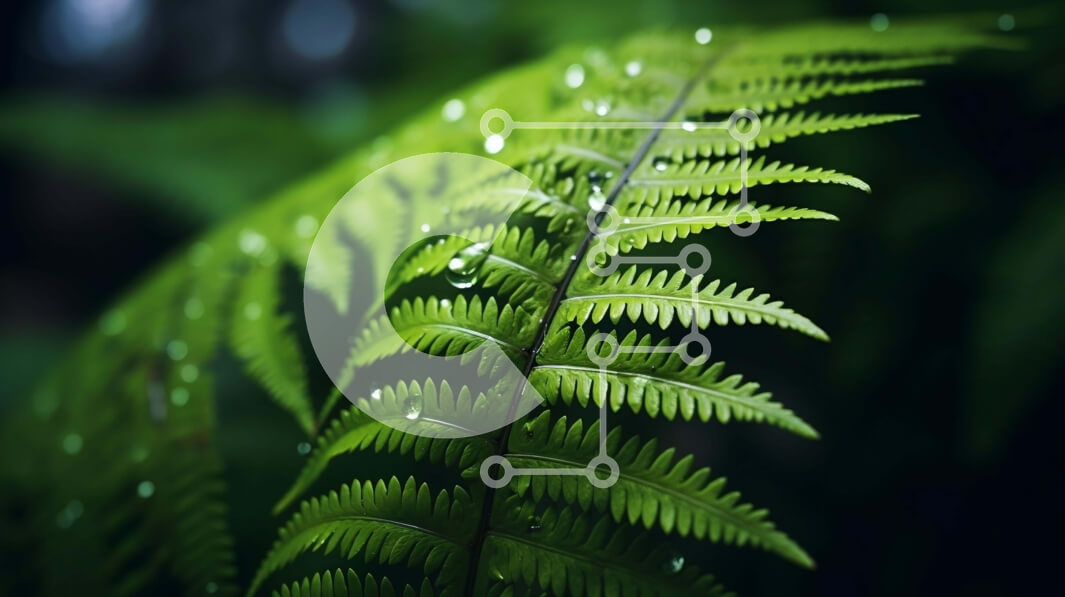 Intra Συλλεκτικό Ξύλινο Παζλ Plywood  4mm - Πράσινο φύλλο φτέρης με σταγονίδια νερού στο δάσος Σε Ξύλινο Κουτί - Διαστάσεις: 10x10 cm – 25 κομμάτια