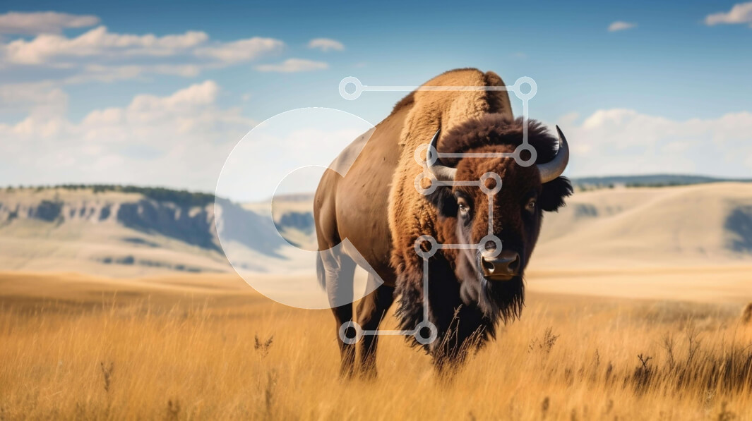 Intra Συλλεκτικό Ξύλινο Παζλ Plywood  4mm - Majestic Bison που περιπλανιέται στο Grassy Field Σε Ξύλινο Κουτί - Διαστάσεις: 10x10 cm – 25 κομμάτια