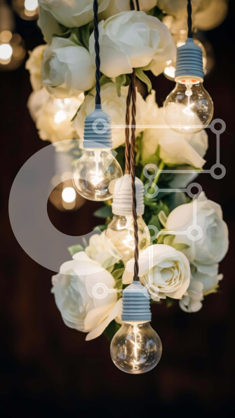 Intra Συλλεκτικό Ξύλινο Παζλ Plywood  4mm - Κομψό μπουκέτο με λευκά τριαντάφυλλα με κρεμαστά λαμπάκια Σε Ξύλινο Κουτί - Διαστάσεις Puzzle: 10x10 cm – 25 κομμάτια