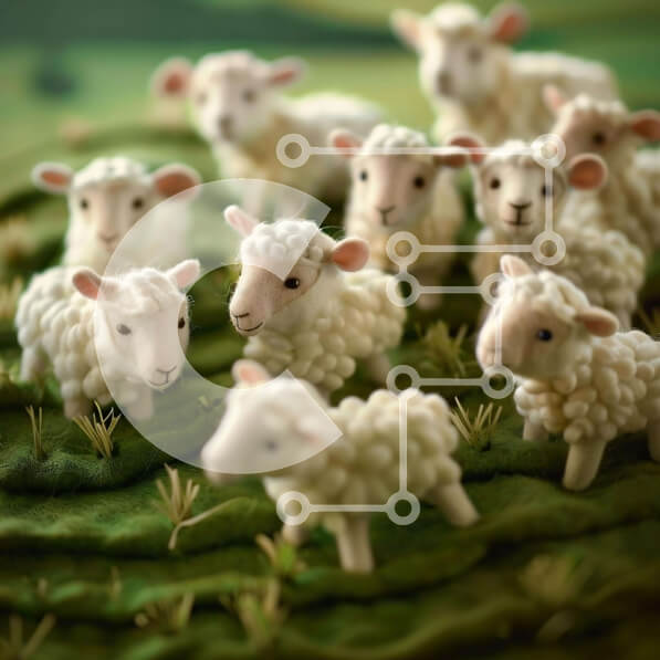 Intra Συλλεκτικό Ξύλινο Παζλ Plywood  4mm - Ομάδα λευκών ειδωλίων προβάτων σε πλούσια πράσινη χλόη Σε Ξύλινο Κουτί - Διαστάσεις: 10x10 cm – 25 κομμάτια