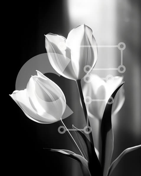 Intra Συλλεκτικό Ξύλινο Παζλ Plywood  4mm - Λευκά λουλούδια τουλίπας σε ασπρόμαυρο βάζο Σε Ξύλινο Κουτί - Διαστάσεις: 10x10 cm – 25 κομμάτια