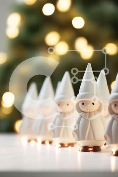 Intra Συλλεκτικό Ξύλινο Παζλ Plywood  4mm - Λευκά αγαλματίδια μπροστά από το φωτισμένο χριστουγεννιάτικο δέντρο Σε Ξύλινο Κουτί - Διαστάσεις: 10x10 cm – 25 κομμάτια