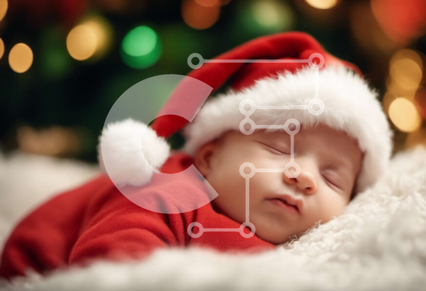 Intra Συλλεκτικό Ξύλινο Παζλ Plywood  4mm - Μωρό που κοιμάται με καπέλο Άγιου Βασίλη Σε Ξύλινο Κουτί - Διαστάσεις: 10x10 cm – 25 κομμάτια