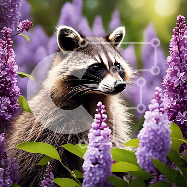 Intra Συλλεκτικό Ξύλινο Παζλ Plywood  4mm - Περίεργο ρακούν ανάμεσα σε μωβ άνθη Σε Ξύλινο Κουτί - Διαστάσεις: 10x10 cm – 25 κομμάτια