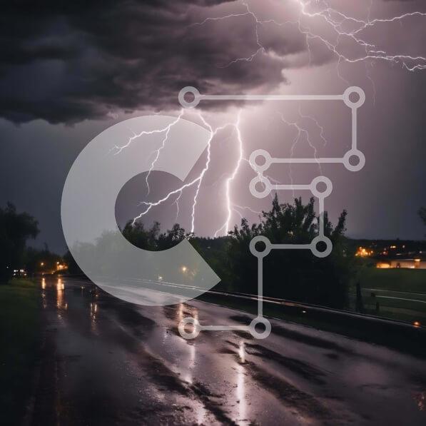 Intra Συλλεκτικό Ξύλινο Παζλ Plywood  4mm - Θυελλώδης καιρός με κεραυνούς και βρεγμένο δρόμο Σε Ξύλινο Κουτί - Διαστάσεις Puzzle: 10x10 cm – 25 κομμάτια