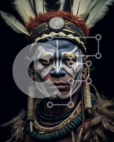 Intra Συλλεκτικό Ξύλινο Παζλ Plywood  4mm - Αυτόχθονος άνδρας με παραδοσιακή βαφή προσώπου και φτερά στα μαλλιά Σε Ξύλινο Κουτί - Διαστάσεις Puzzle: 10x10 cm – 25 κομμάτια