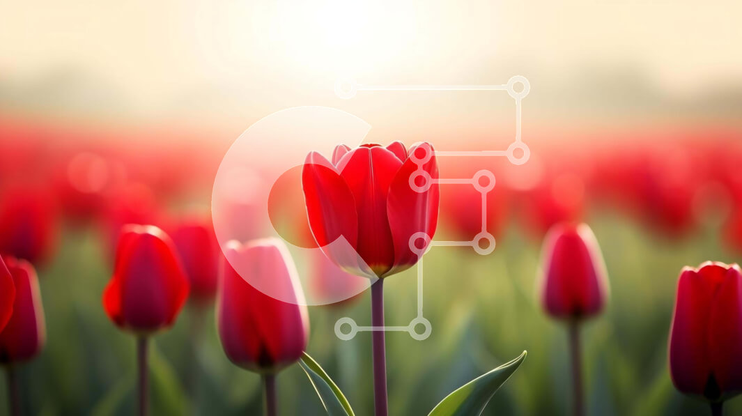 Intra Συλλεκτικό Ξύλινο Παζλ Plywood  4mm - Πεδίο με κόκκινες τουλίπες στην ανατολή του ηλίου Σε Ξύλινο Κουτί - Διαστάσεις: 10x10 cm – 25 κομμάτια