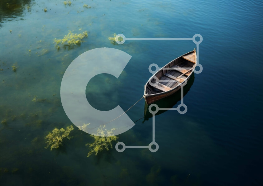 Intra Συλλεκτικό Ξύλινο Παζλ Plywood  4mm - Εναέρια άποψη της ξύλινης βάρκας που επιπλέει στο νερό Σε Ξύλινο Κουτί - Διαστάσεις: 10x10 cm – 25 κομμάτια