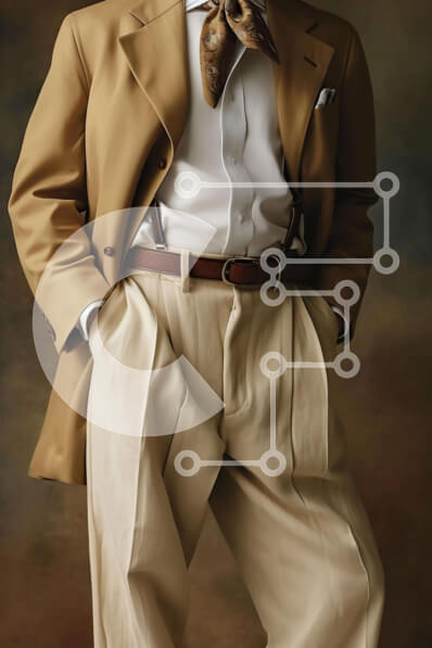 Intra Συλλεκτικό Ξύλινο Παζλ Plywood  4mm - Κομψός άντρας με μαύρισμα μπουφάν και μπεζ παντελόνι με τα χέρια στους γοφούς Σε Ξύλινο Κουτί - Διαστάσεις Puzzle: 10x10 cm – 25 κομμάτια