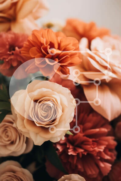 Σετ των 2 Intra Συλλεκτικό Ξύλινο Παζλ Plywood  4mm - Ζωντανό μπουκέτο με πορτοκαλί, ροζ και λευκά λουλούδια Σε Ξύλινο Κουτί - Διαστάσεις: 10x10 cm – 25 κομμάτια