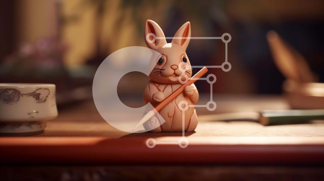 Intra Συλλεκτικό Ξύλινο Παζλ Plywood  4mm - Μικρό ειδώλιο λαγουδάκι με μολύβι σε ξύλινο τραπέζι Σε Ξύλινο Κουτί - Διαστάσεις: 10x10 cm – 25 κομμάτια